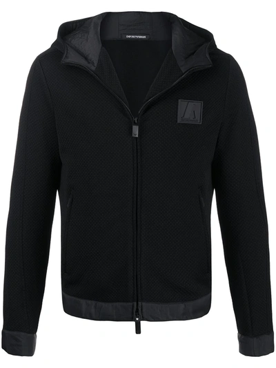 Emporio Armani Textured Hooded Jacket In Black