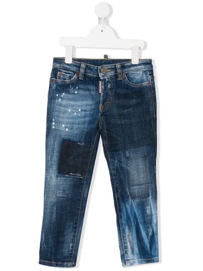 Dsquared2 Kids' Slim Jeans With Vintage Effect In Blue