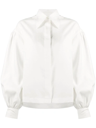 Deveaux Linen Balloon Sleeve Shirt In White
