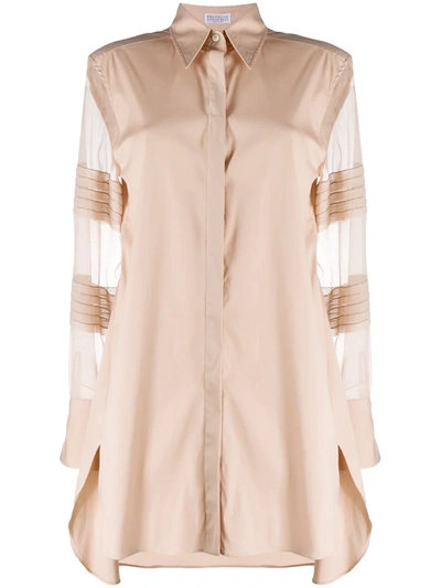 Brunello Cucinelli Longline Sheer Sleeve Shirt In Neutrals
