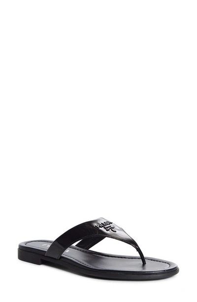 Prada Logo Plaque Flat Sandals In Black