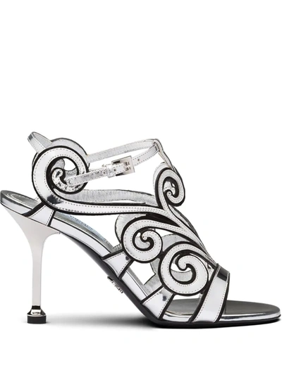 Prada Baroque-style Ankle Strap Sandals In Silver
