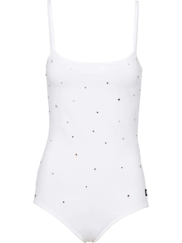 Miu Miu Crystal-embellished Bodysuit In White | ModeSens