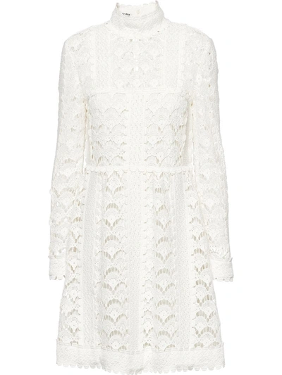 Miu Miu Raschel Lace Mini Dress In White