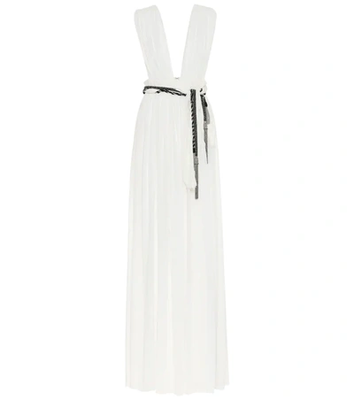 Saint Laurent Belted Silk Georgette Long Dress In White