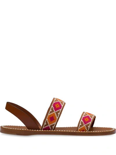 Miu Miu Crystal-embellished Geometric Print Sandals In Brown