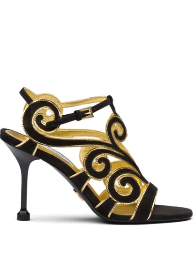 Prada Baroque Detail 90mm Sandals In Black