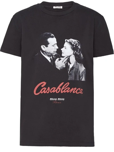 Miu Miu Casablanca Kisses Jersey T-shirt In Black
