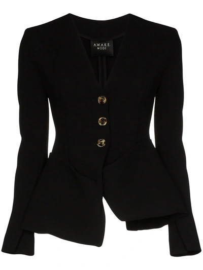 A.w.a.k.e. Tailored Peplum Collarless Jacket In Black