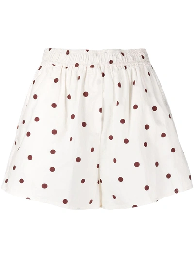 Ganni Polka Dots Cotton Poplin Shorts In White