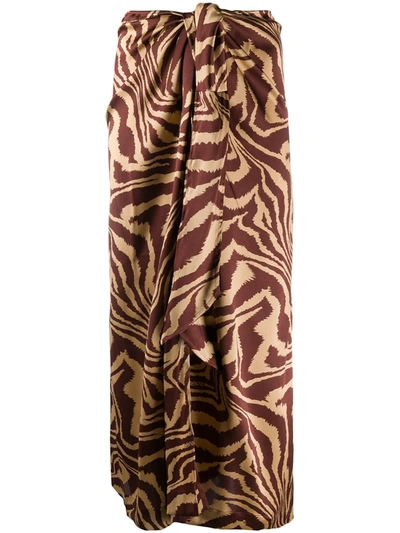 Ganni Knotted Tiger-print Silk-blend Satin Midi Skirt In Multi