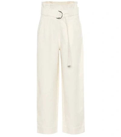 Ganni Belted Cotton-blend Drill Wide-leg Pants In White