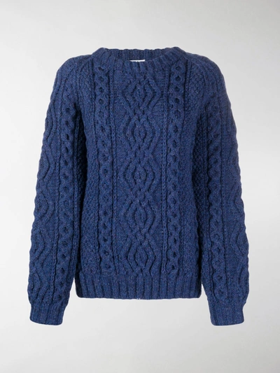 Folkloore Irish Aran Knit Jumper In Blue