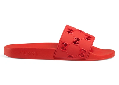 Pre-owned Gucci  Gg Slide Rubber Red