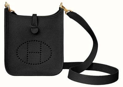 Hermes Evelyne e Clemence Gold 16 Mini/TPM Noir in Clemence