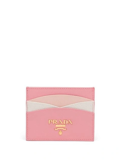 Prada Logo Plaque Card Holder In Pink