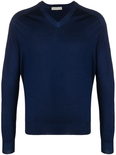 Etro V-neck Long-sleeved Jumper In Blue