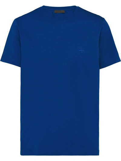 Prada Logo-embroidered Slim-fit T-shirt In Blue