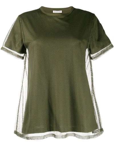 Moncler Mesh-layered Cotton T-shirt In Green