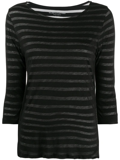 Majestic Striped Cotton T-shirt In Black