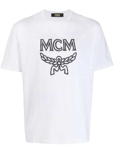 Mcm Signature Logo Print T-shirt In White