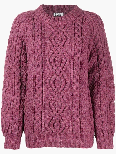 Folkloore Irish Aran Knit Jumper In Pink