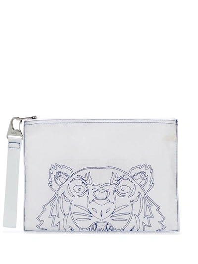 Kenzo Zipped Tiger Clutch Bag In White