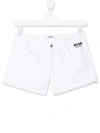 Msgm Teen Logo Print Denim Shorts In White