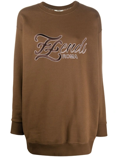 Fendi Felpa Oversize In Cotone Con Logo In Brown