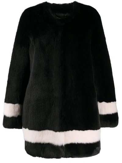 La Seine & Moi Petra Faux-fur Striped Coat In Black