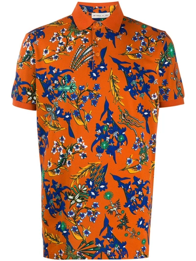 Etro Floral-print Short Sleeve Polo Shirt In Orange
