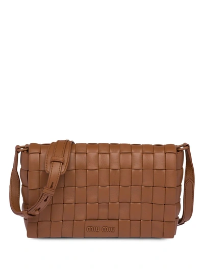 Miu Miu Woven Shoulder Bag In Brown