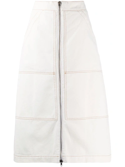 Erika Cavallini Stitch Detail Front Zip Skirt In White