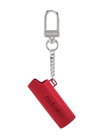 Ambush Logo Lighter Case Keychain In Red