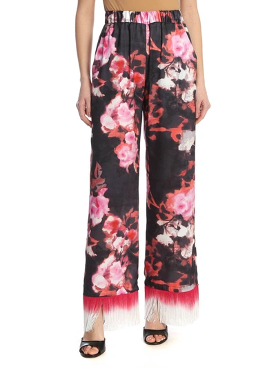 Msgm Fringed Trousers In Black And Rose In Pink