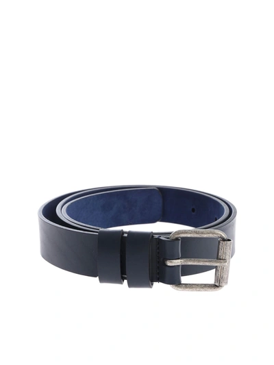 Aspesi Belt In Blue Leather With Buckle