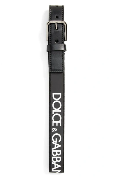 Dolce & Gabbana Kids' Logo Woven Belt In Black/ White