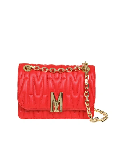 Moschino M Quilted Crossbody Bag In Red Quilted Leather
