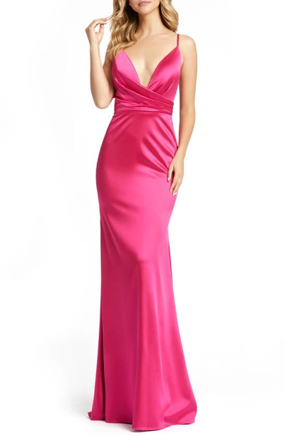 Mac Duggal Faux Wrap Trumpet Gown In Fuchsia