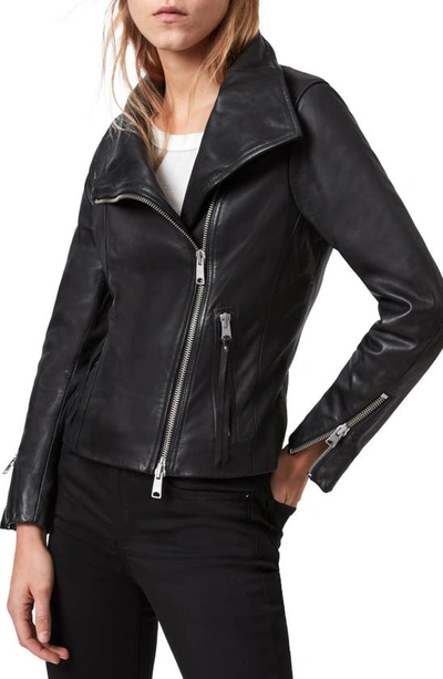 Allsaints Womens Black Braided Leather Biker Jacket 2