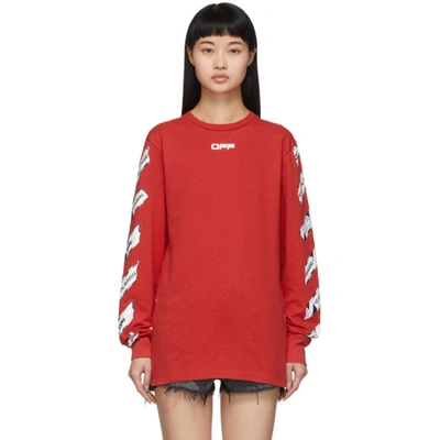 Off-white Red Airport Tape Long Sleeve T-shirt In Red Multi