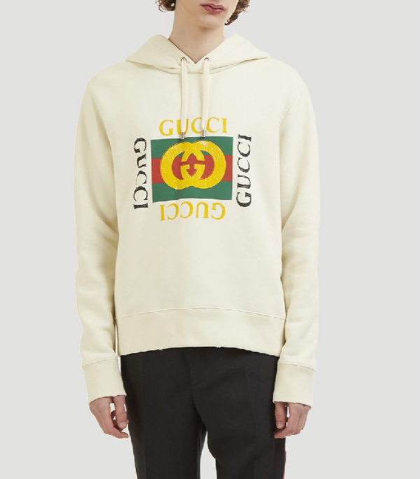 Gucci Logo Printed Hoodie In White | ModeSens