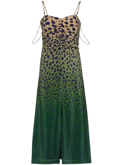 House Of Holland Ruched Cheetah-print Silk Midi Dress In Brown