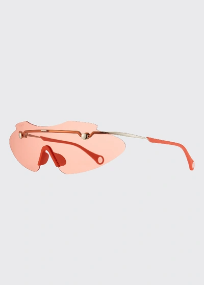 Fenty Extended Brow Bar Rimless Shield Sunglasses In Red