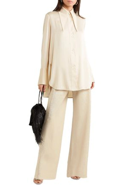 Rosetta Getty Metallic Crepe Wide-leg Pants In Platinum