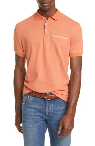 Brunello Cucinelli Men's Cotton Polo Shirt With Pocket In Orange