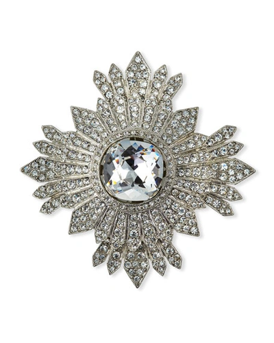 Kenneth Jay Lane Crystal Shield Pin In Silver