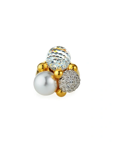 Kenneth Jay Lane Mixed-trio Ring, Adjustable In Gold