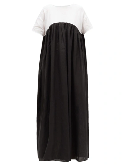 Gül Hürgel Tie-back Empire-waist Linen Maxi Dress In Black/white