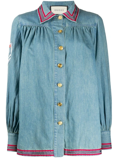 Gucci Amour De Jour-embroidered Chambray Shirt In Blue